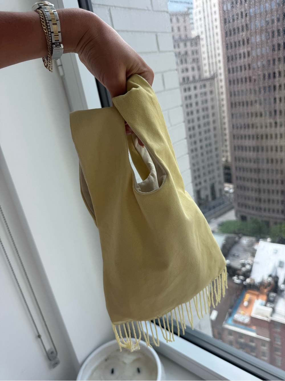 Yellow Fringe Leather Hand Knot bag - Picture 3 of 7